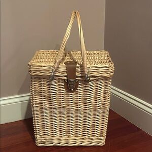 Wicker Picnic / Holiday Basket with Faux Leather Accent